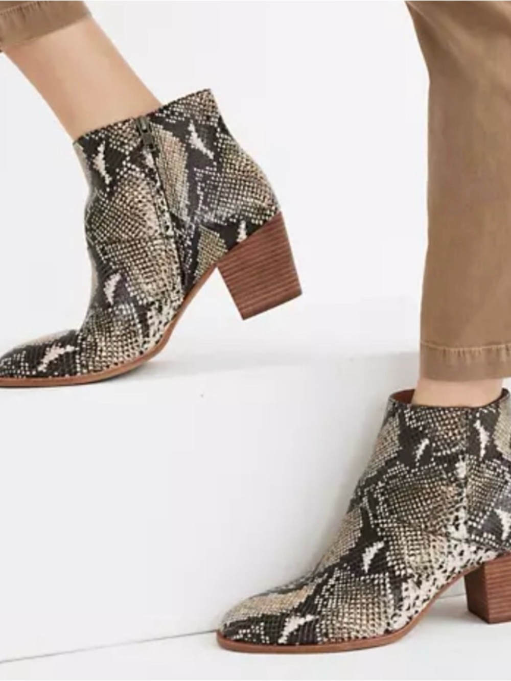 Madewell The Rosie Snake-Print Ankle Boots - Beige/Black 9M
